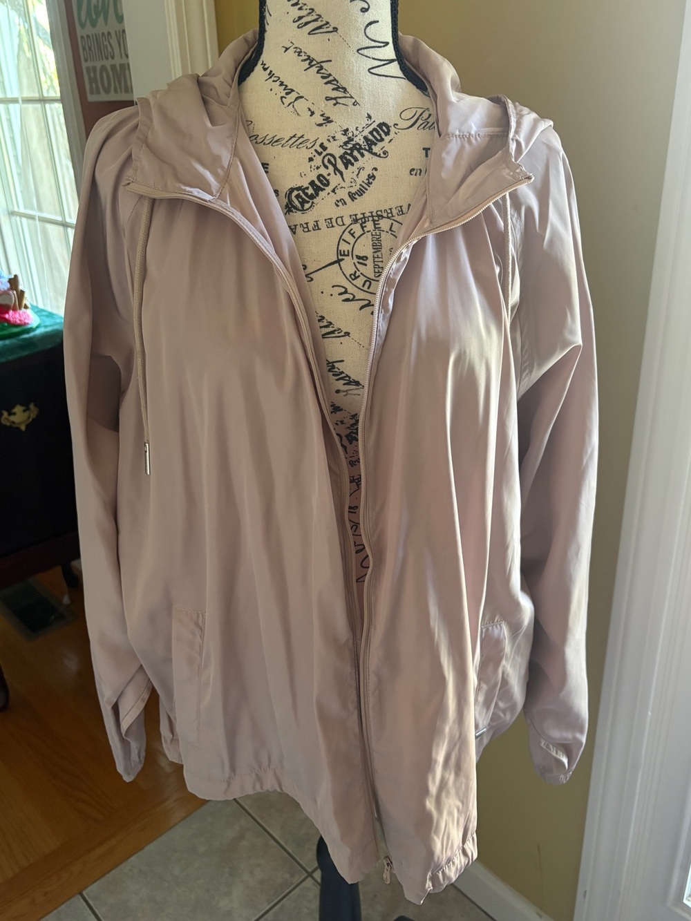 SOIA & KYO Oaklynn Hooded Windbreaker Rain Jacket Blush Pink L/XL